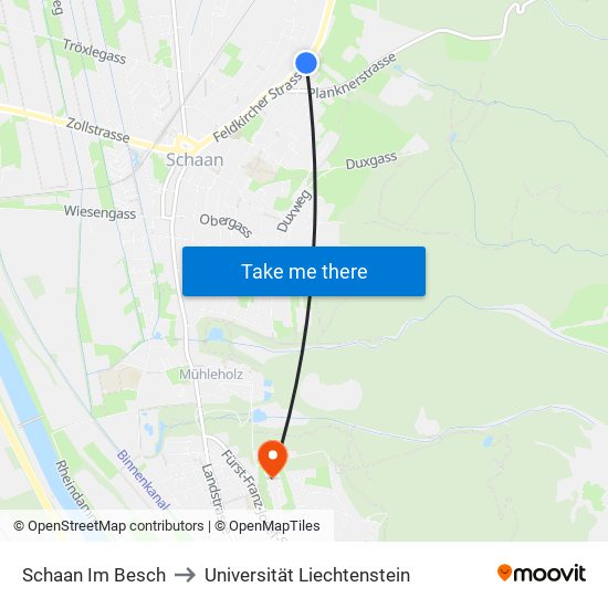 Schaan Im Besch to Universität Liechtenstein map