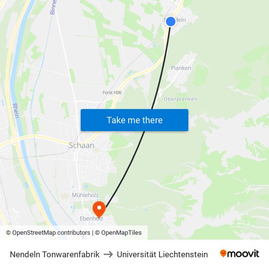Nendeln Tonwarenfabrik to Universität Liechtenstein map
