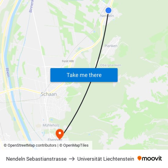 Nendeln Sebastianstrasse to Universität Liechtenstein map