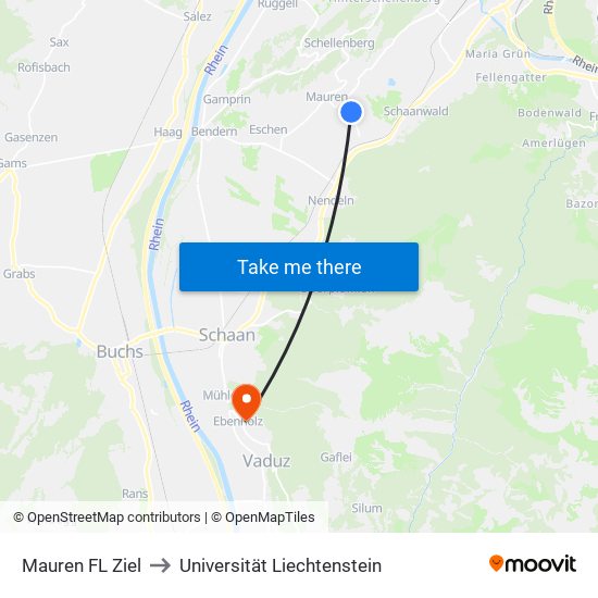 Mauren FL Ziel to Universität Liechtenstein map