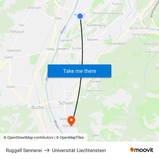 Ruggell Sennerei to Universität Liechtenstein map