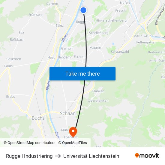 Ruggell Industriering to Universität Liechtenstein map