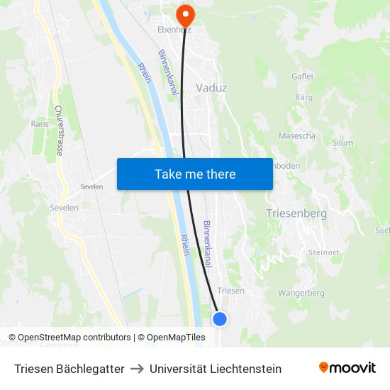 Triesen Bächlegatter to Universität Liechtenstein map