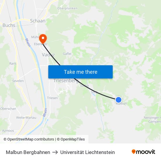 Malbun Bergbahnen to Universität Liechtenstein map
