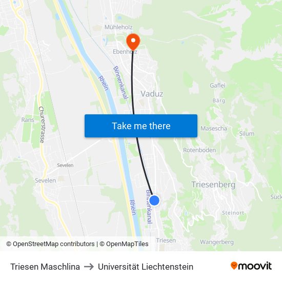 Triesen Maschlina to Universität Liechtenstein map