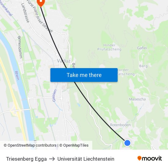 Triesenberg Egga to Universität Liechtenstein map