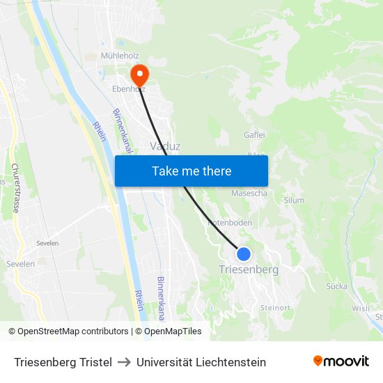 Triesenberg Tristel to Universität Liechtenstein map