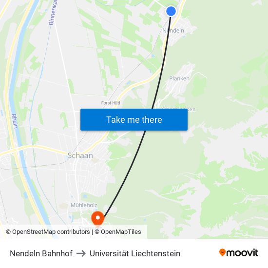 Nendeln Bahnhof to Universität Liechtenstein map