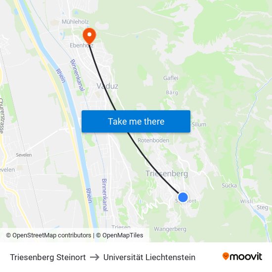Triesenberg Steinort to Universität Liechtenstein map