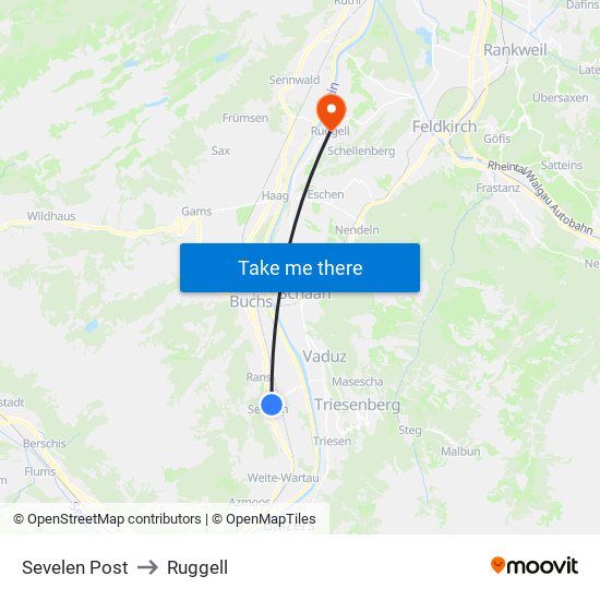 Sevelen Post to Ruggell map