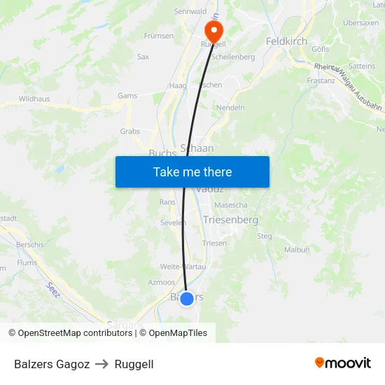 Balzers Gagoz to Ruggell map