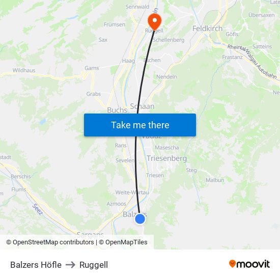 Balzers Höfle to Ruggell map