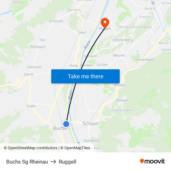 Buchs Sg Rheinau to Ruggell map