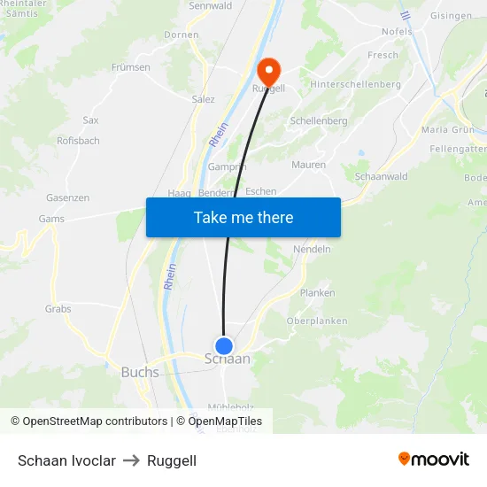 Schaan Ivoclar to Ruggell map