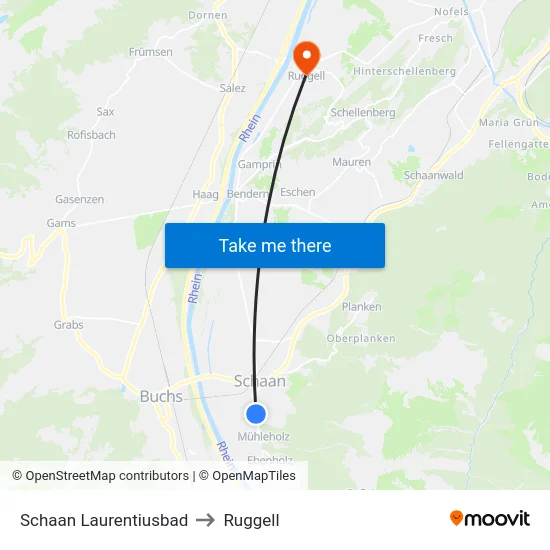 Schaan Laurentiusbad to Ruggell map
