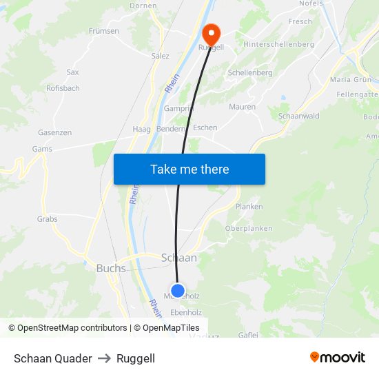 Schaan Quader to Ruggell map
