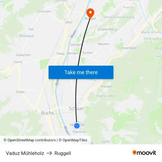 Vaduz Mühleholz to Ruggell map