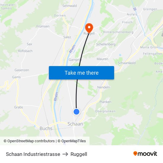 Schaan Industriestrasse to Ruggell map