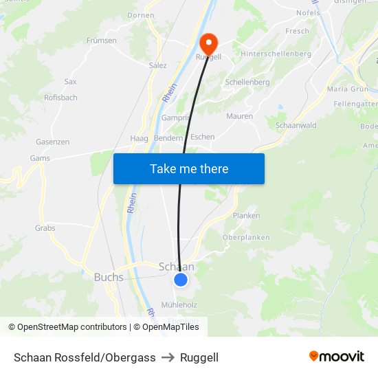 Schaan Rossfeld/Obergass to Ruggell map