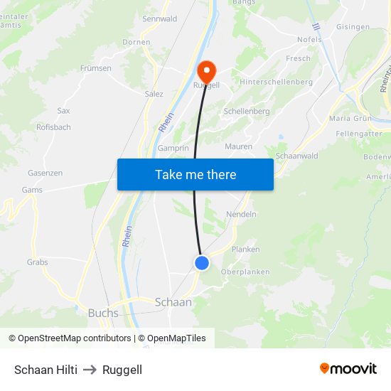 Schaan Hilti to Ruggell map