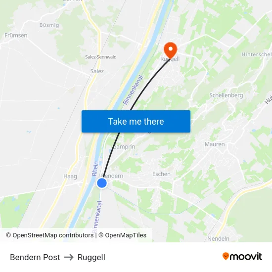 Bendern Post to Ruggell map