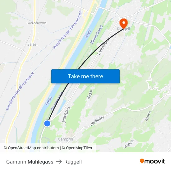 Gamprin Mühlegass to Ruggell map