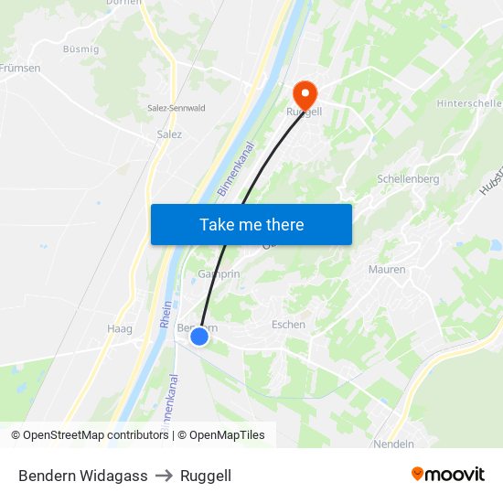 Bendern Widagass to Ruggell map