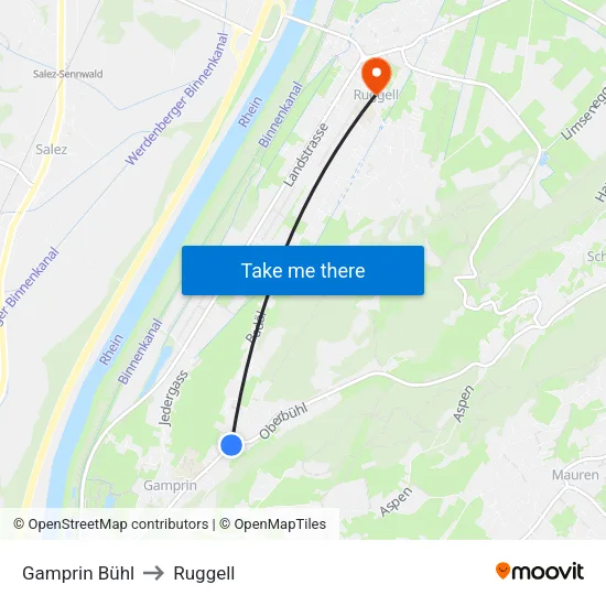 Gamprin Bühl to Ruggell map
