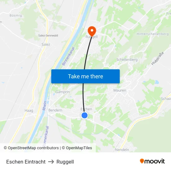 Eschen Eintracht to Ruggell map