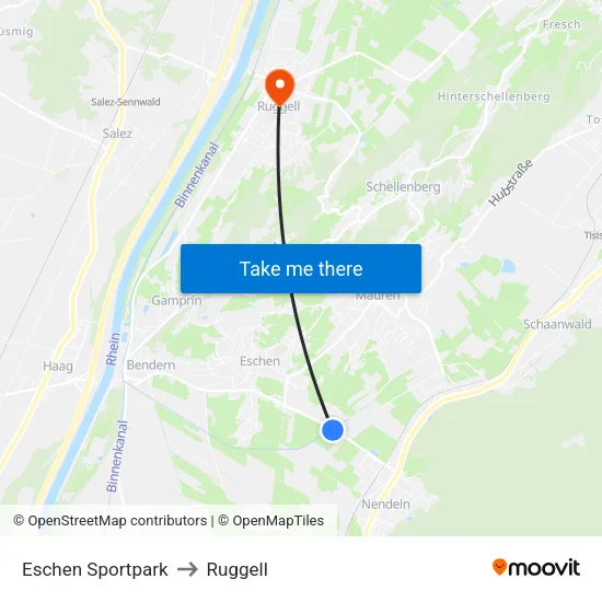 Eschen Sportpark to Ruggell map