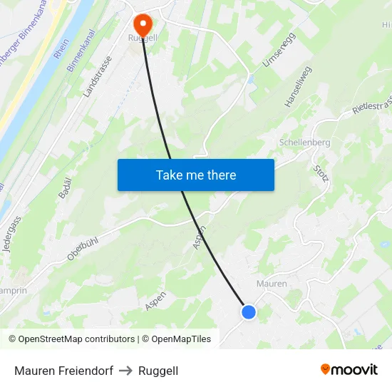 Mauren Freiendorf to Ruggell map
