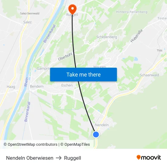 Nendeln Oberwiesen to Ruggell map