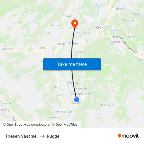 Triesen Vaschiel to Ruggell map