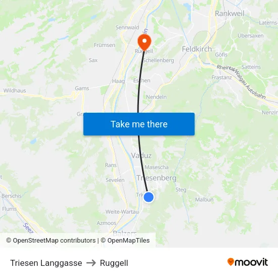 Triesen Langgasse to Ruggell map