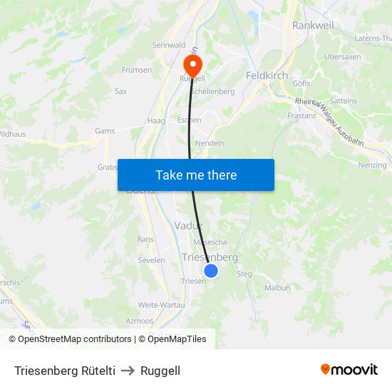 Triesenberg Rütelti to Ruggell map