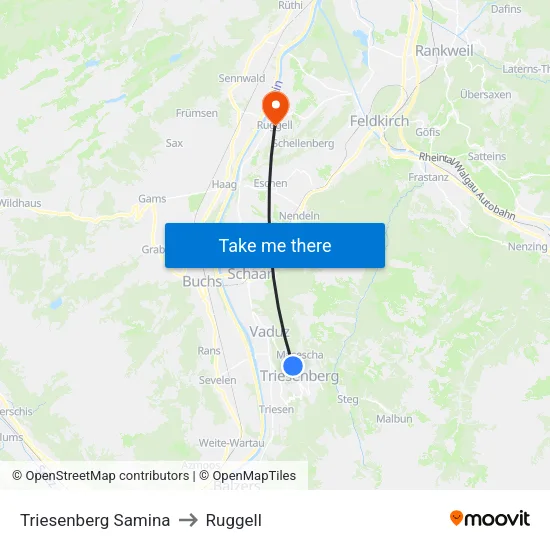 Triesenberg Samina to Ruggell map