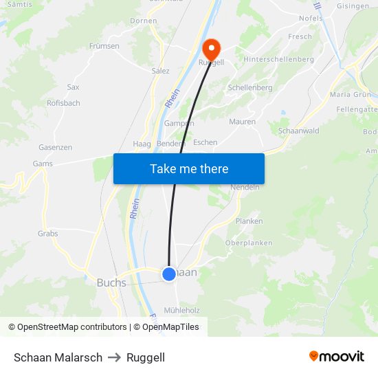 Schaan Malarsch to Ruggell map