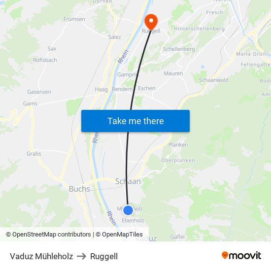 Vaduz Mühleholz to Ruggell map