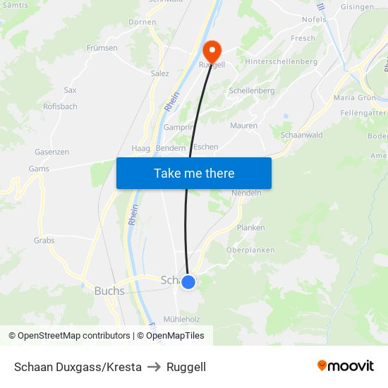 Schaan Duxgass/Kresta to Ruggell map