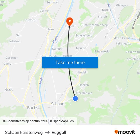 Schaan Fürstenweg to Ruggell map