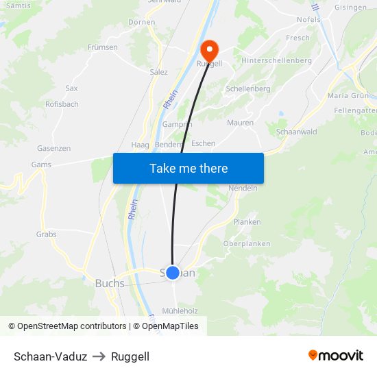 Schaan-Vaduz to Ruggell map