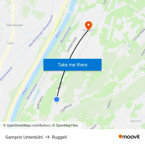 Gamprin Unterbühl to Ruggell map