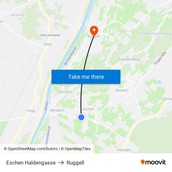 Eschen Haldengasse to Ruggell map