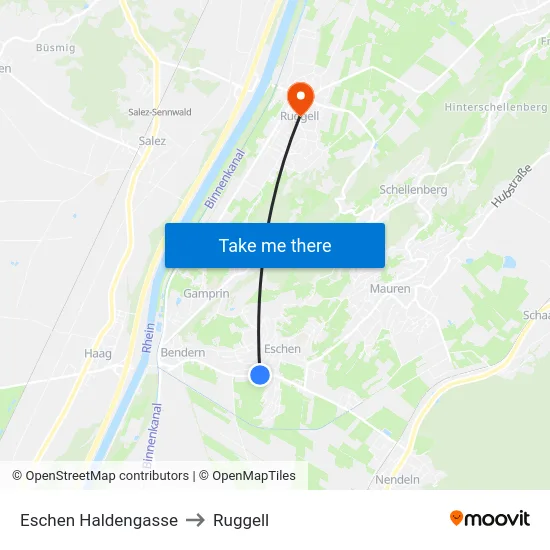 Eschen Haldengasse to Ruggell map
