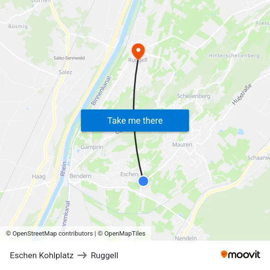 Eschen Kohlplatz to Ruggell map