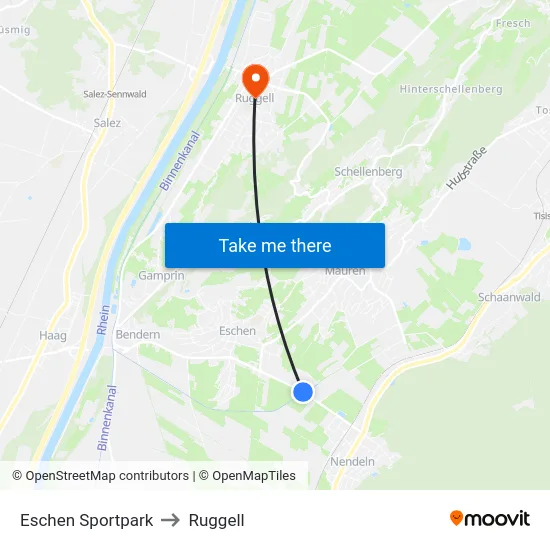 Eschen Sportpark to Ruggell map