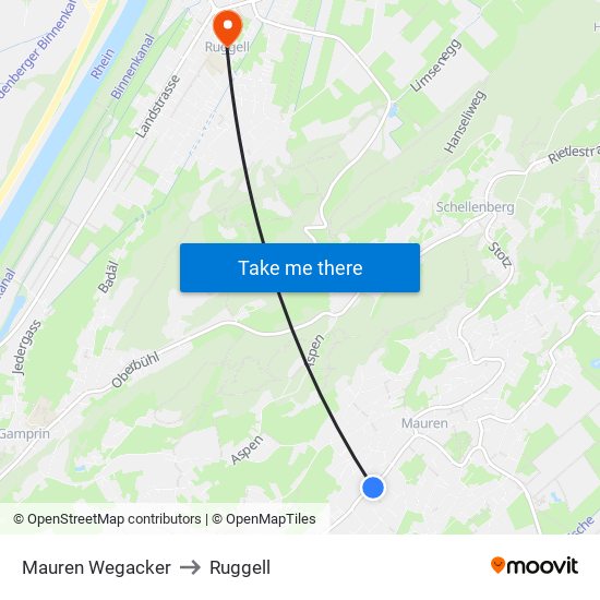 Mauren Wegacker to Ruggell map