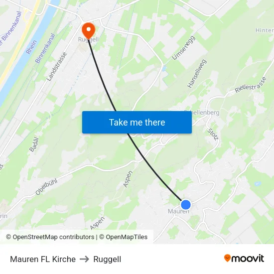 Mauren FL Kirche to Ruggell map