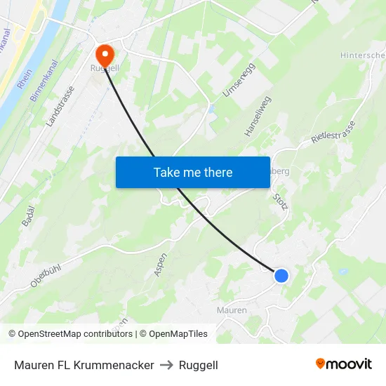 Mauren FL Krummenacker to Ruggell map