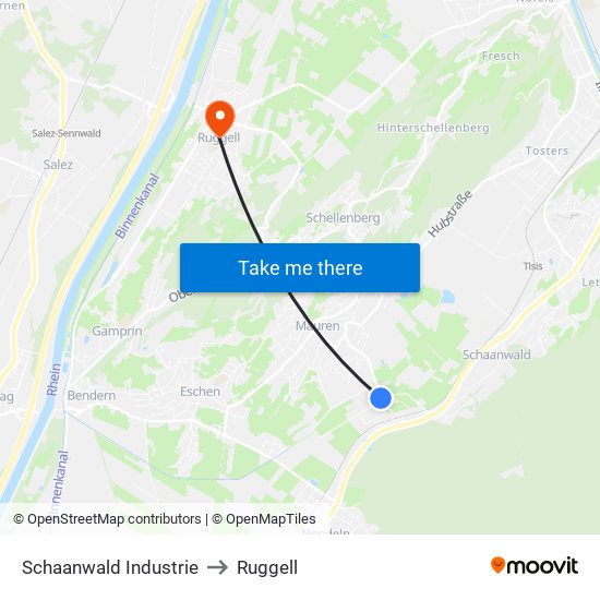 Schaanwald Industrie to Ruggell map